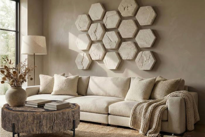 Rue Off-White Indoor/Outdoor Roman Stone Wall Tiles (Set of 3)