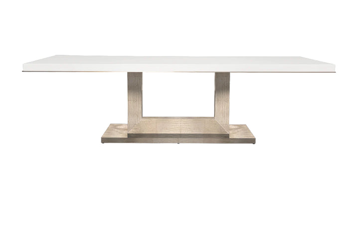 Floris 87" White Gloss Dining Table - Champage Pedestal/Base