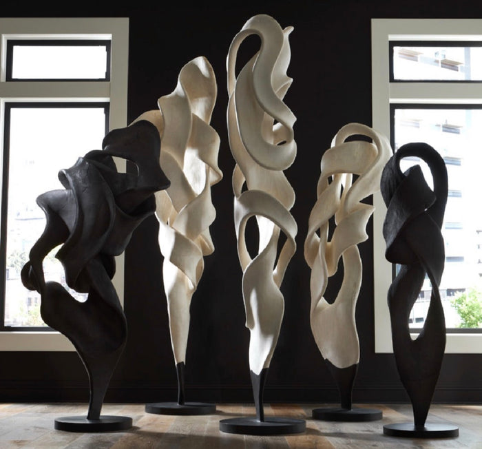 Dancing Ribbon 92”H in Black Cast Stone Sculpture