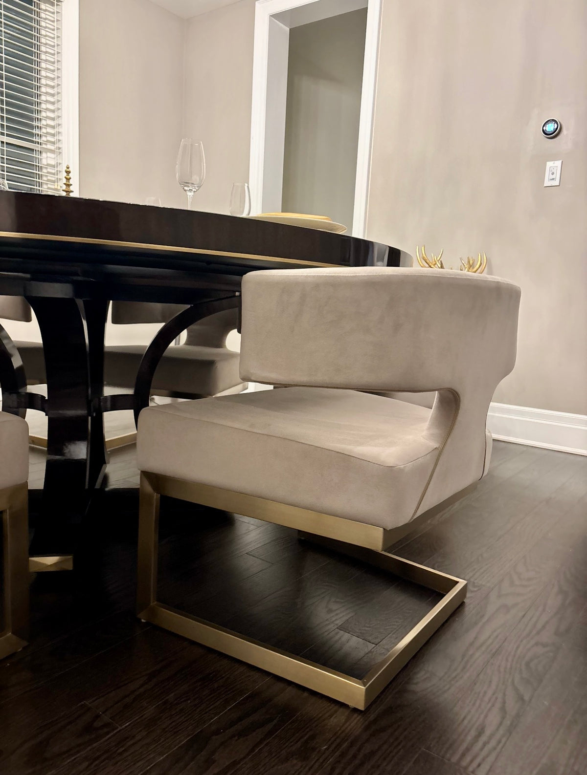 True Modern Off-White Velvet & Brass Dining Chair