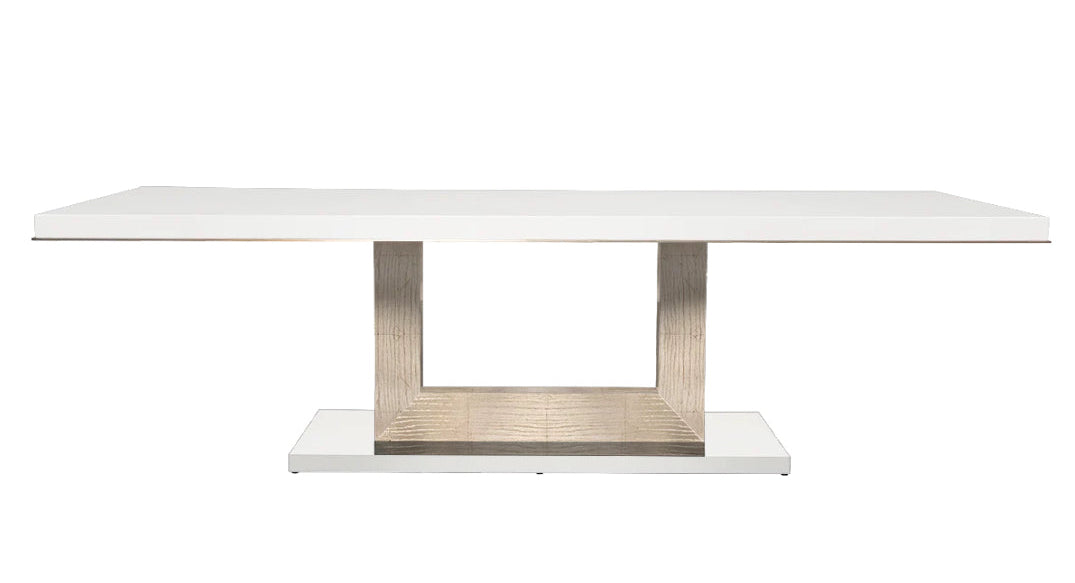 Floris 105" White Gloss Dining Table - Champagne Base