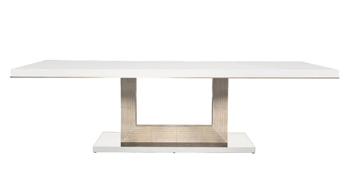 Floris 105" White Gloss Dining Table - Champagne Base