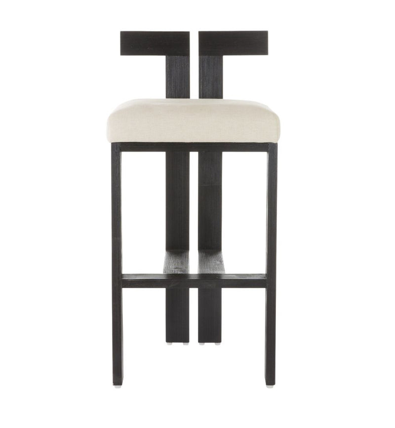 Enola Natural Linen &  Black Wood Bar Stool