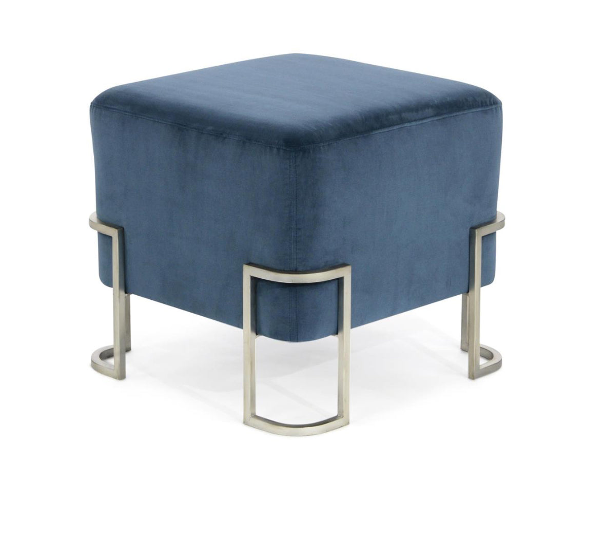 Kohl Blue Velvet & Silver Stool - Luxury Living Collection