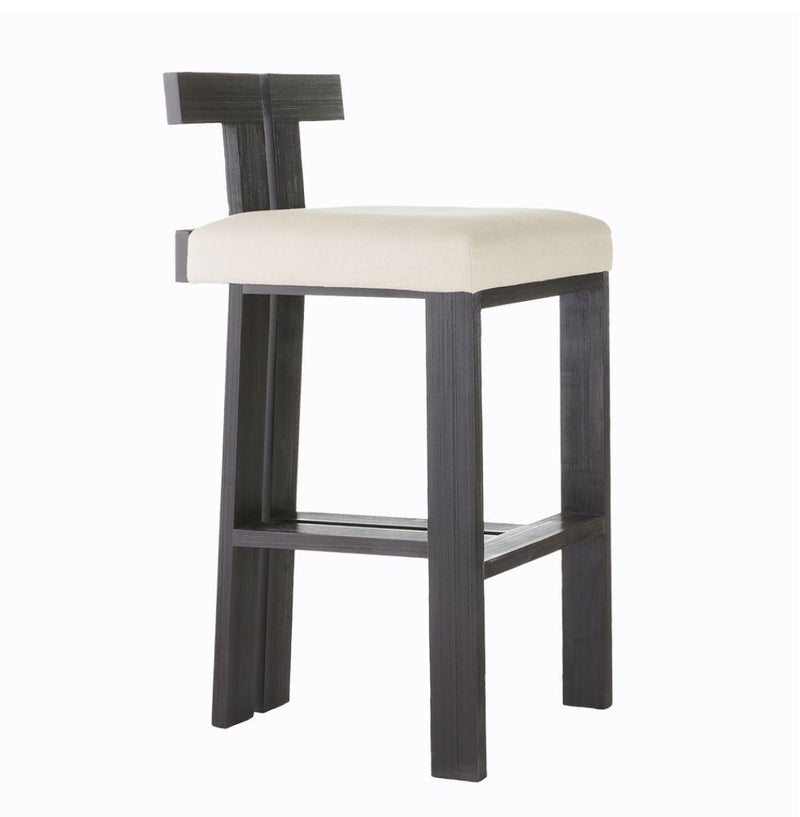 Enola Natural Linen &  Black Wood Bar Stool