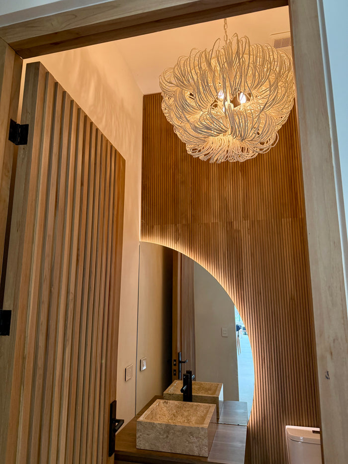 Monroe Wood Beaded Off-White Chandelier