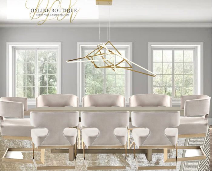 True Modern Off-White Velvet & Brass Dining Chair