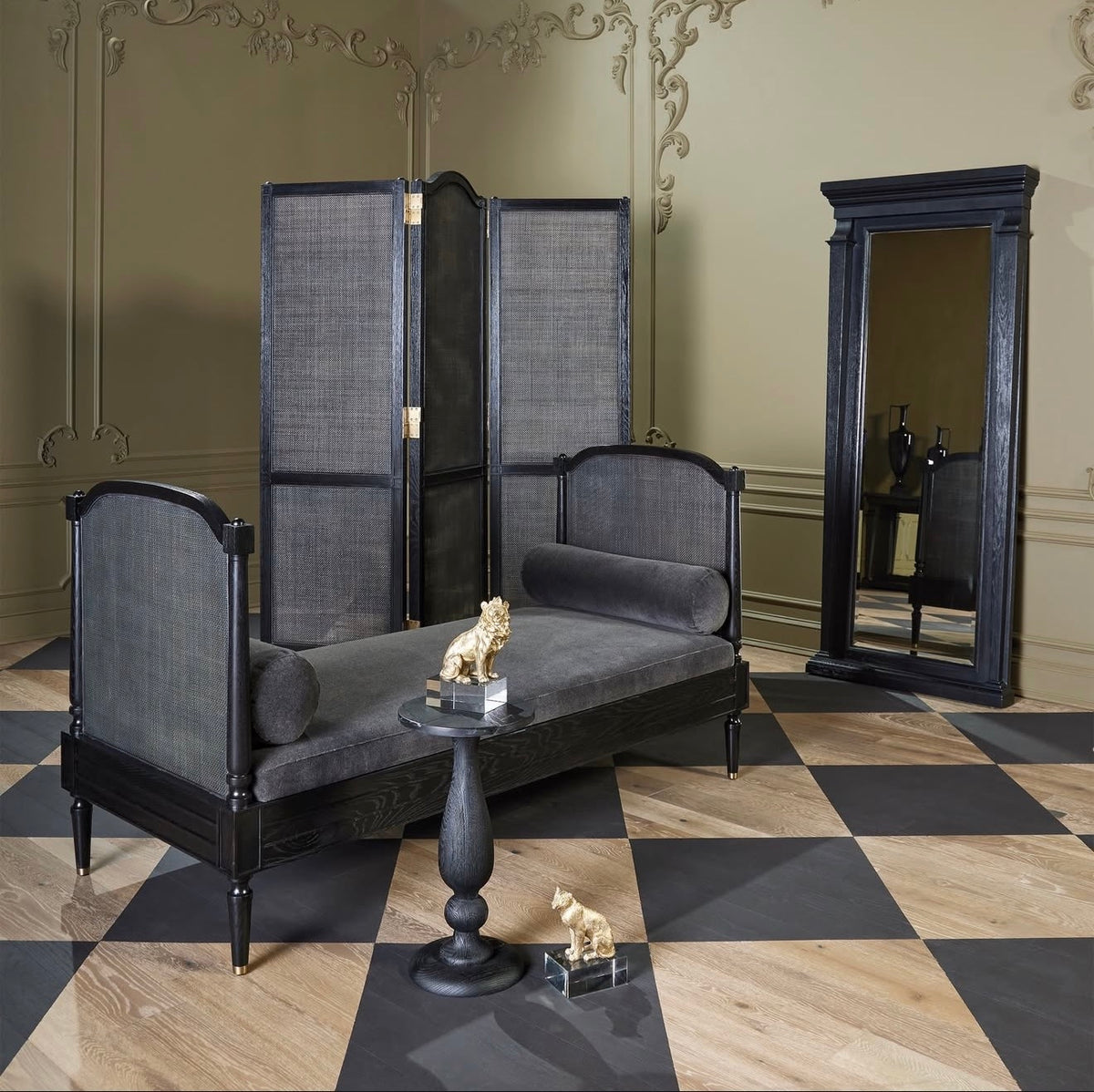 Josephine 74" Blackened Oak  & Soft Grey Velvet Daybed