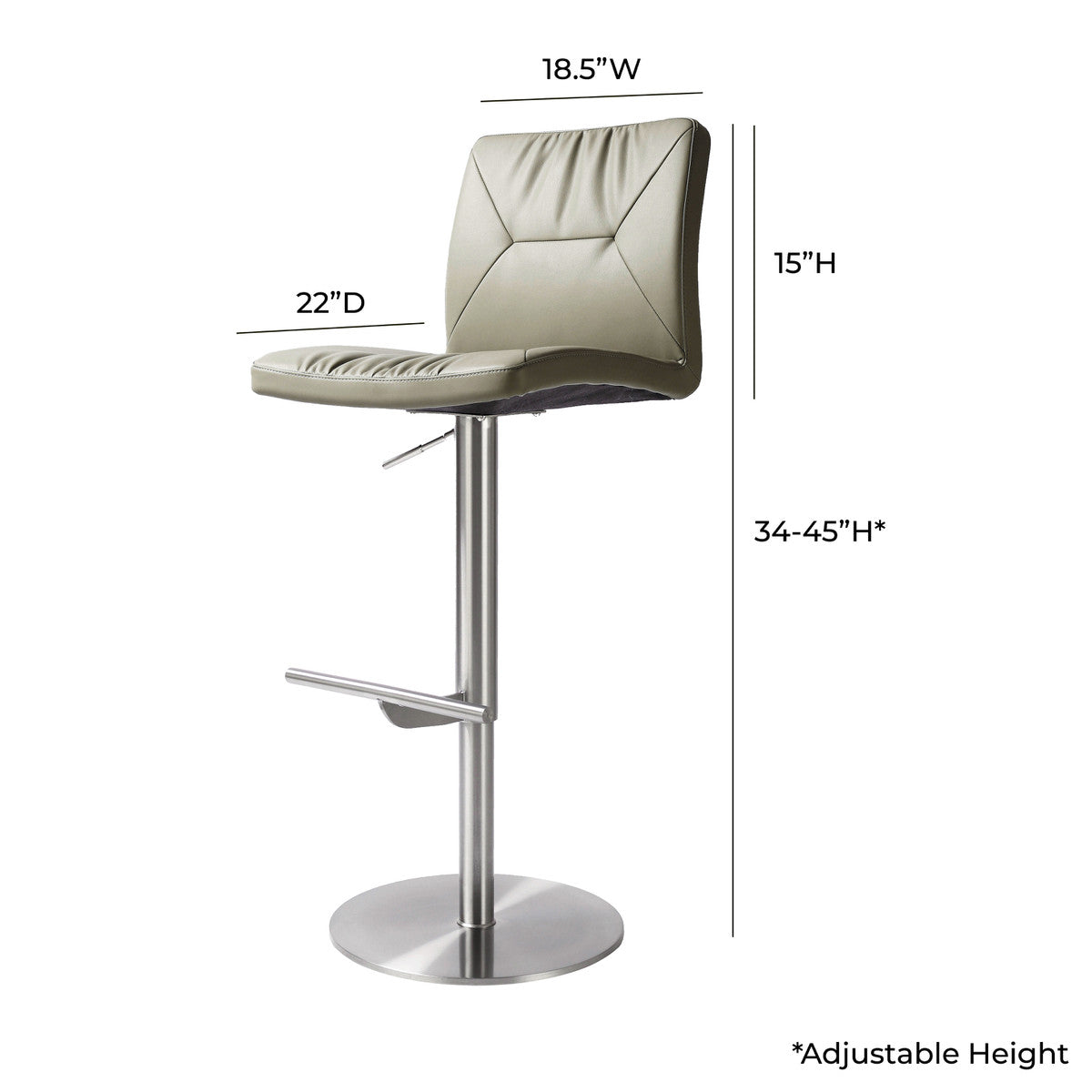 Pluto Light Grey Vegan Leather on Silver Adjustable Stool - Luxury Living Collection