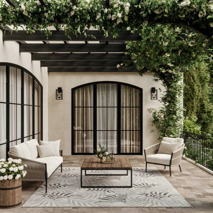 Annaleisa Indoor/Outdoor Grey Leaves Area Rug - Elegance Collection