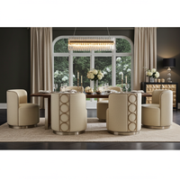 Rhumba Neutral Fabric & Burnished Silver Swivel Accent/Dining Chair
