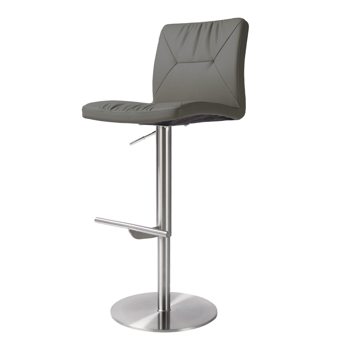 Pluto Dark Grey Vegan Leather on Silver Adjustable Stool - Luxury Living Collection