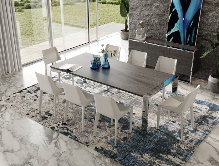 Rowena Modern Elm Grey & Stainless Steel Chrome Dining Table