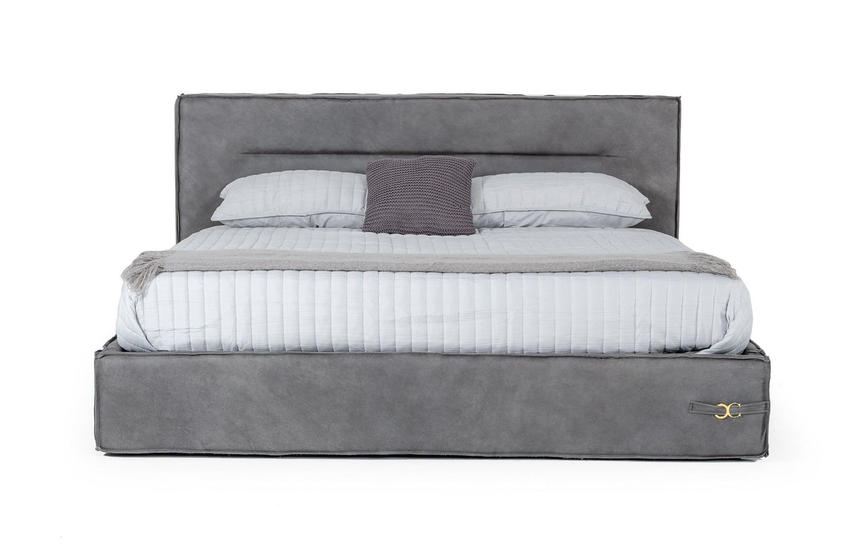 Marigold Eastern King Italian Contemporary Grey Leather Bed