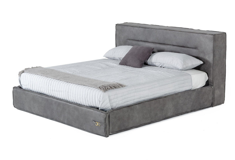 Marigold Eastern King Italian Contemporary Grey Leather Bed