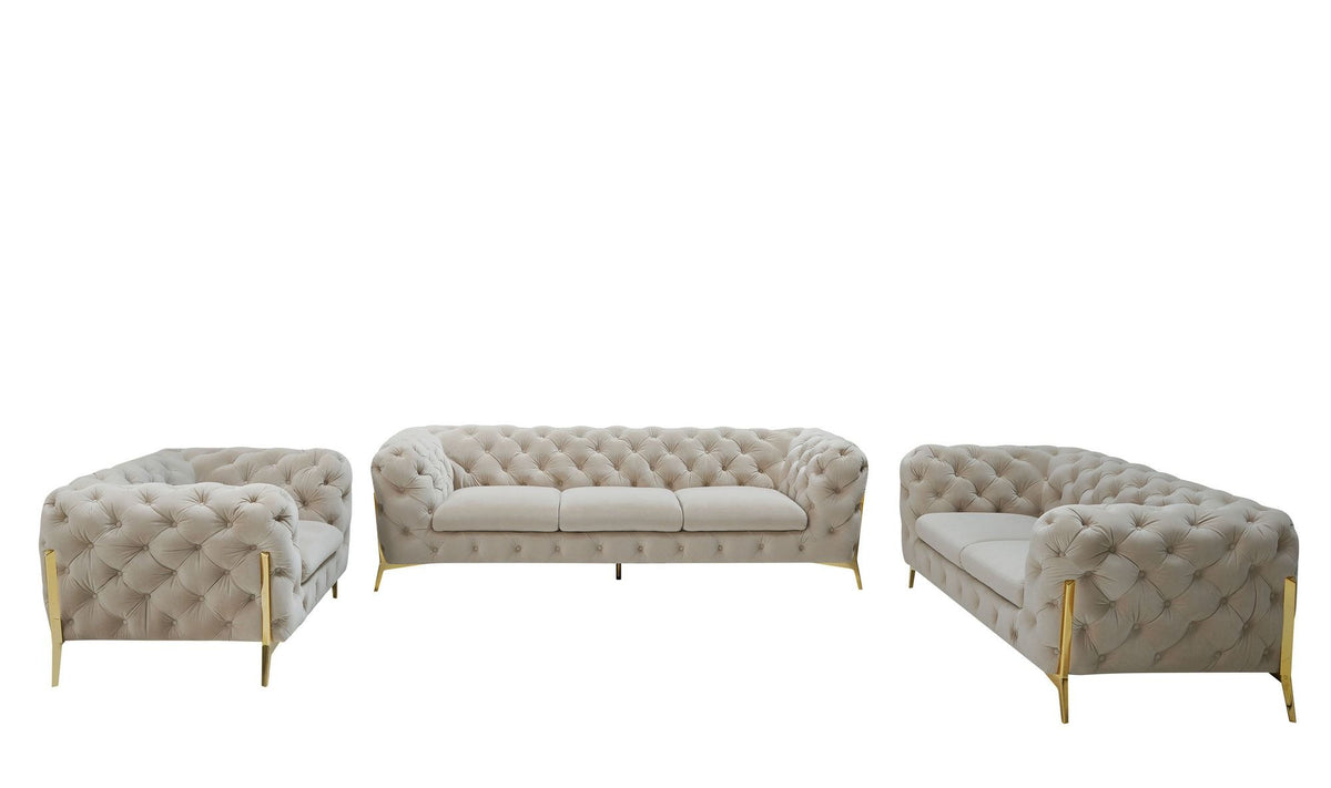 Rosa Beige Velvet Sofa Set