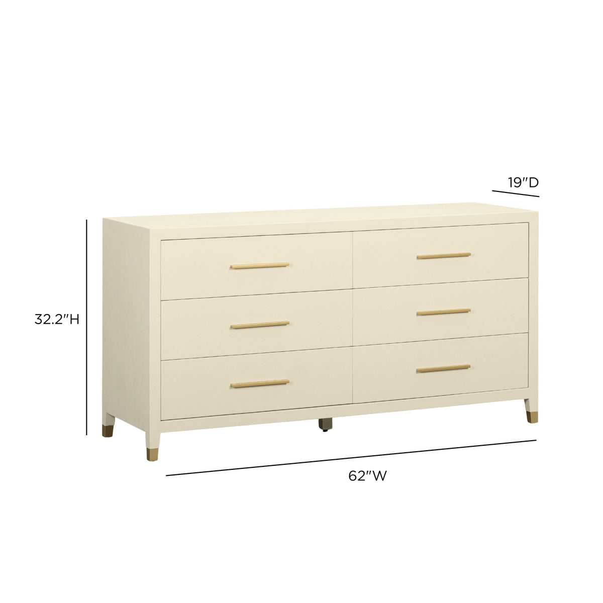 Dorite 62" Cream Faux Shagreen 6-Drawer Dresser