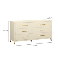 Dorite 62" Cream Faux Shagreen 6-Drawer Dresser