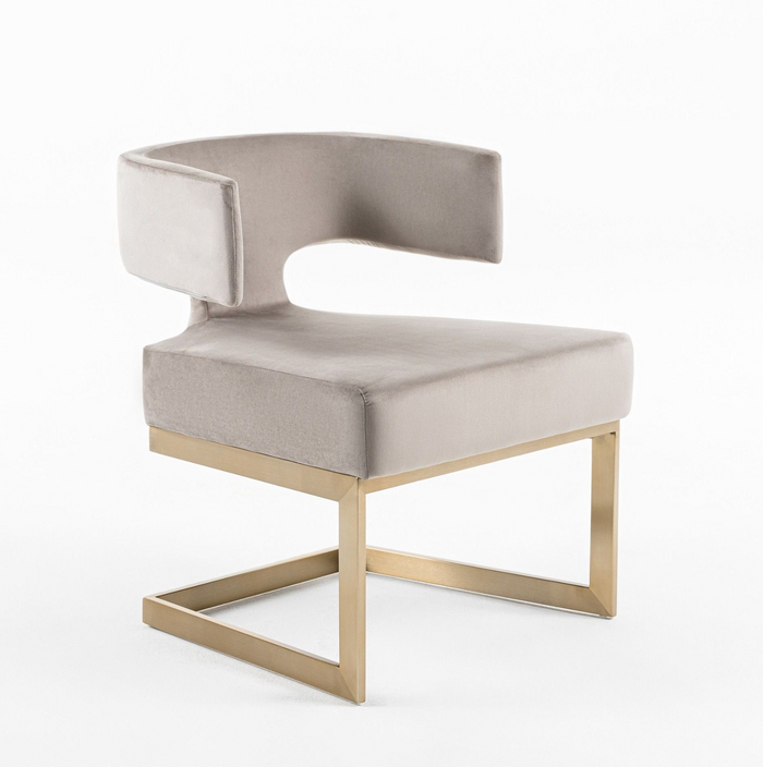 True Modern Off-White Velvet & Brass Dining Chair