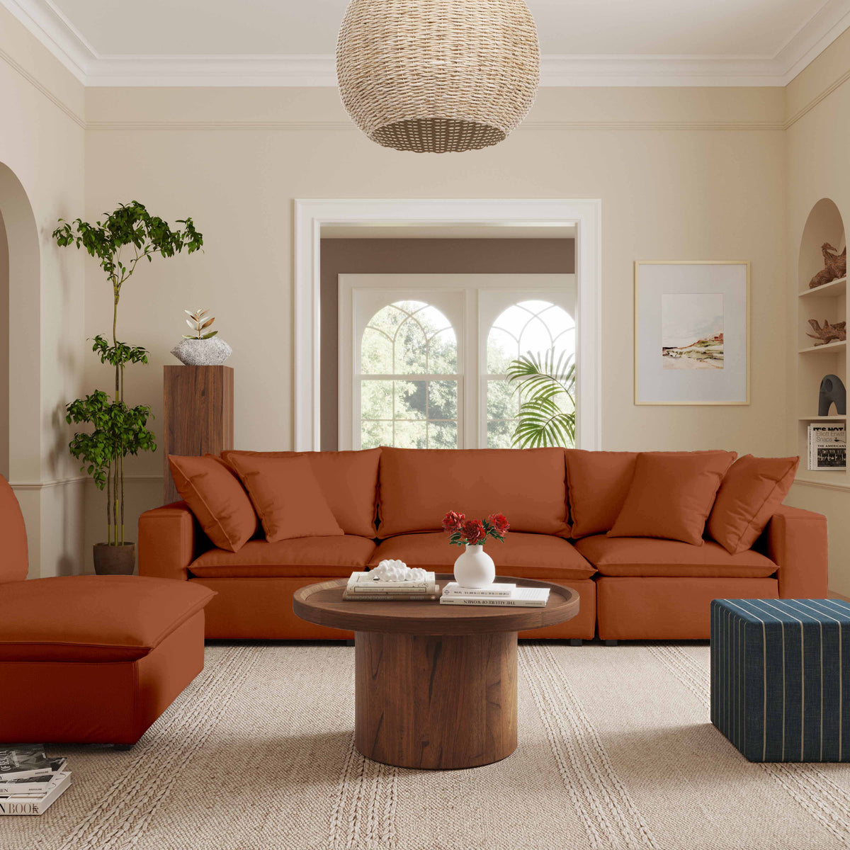 Cali 120" Performance Rust Fabric Modular Sofa