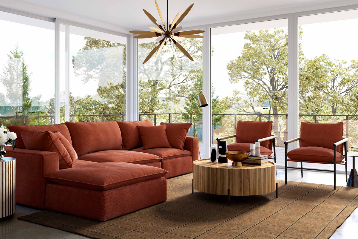 Cali 120" Performance Rust Fabric Modular Sofa
