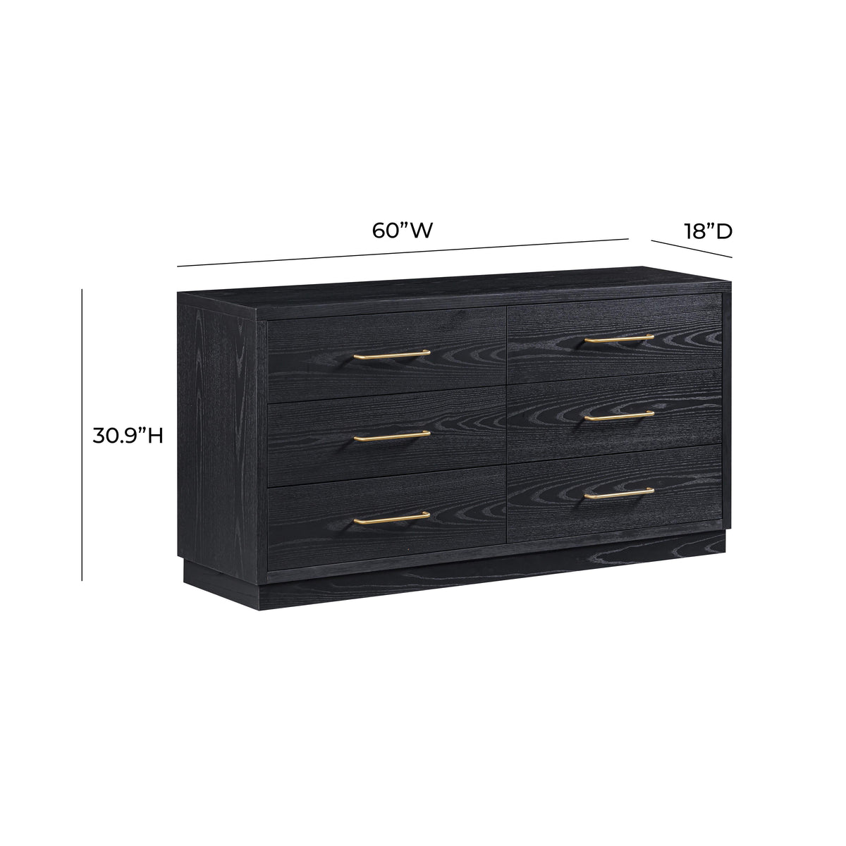 Marlow Black Wood 6 Drawer Dresser