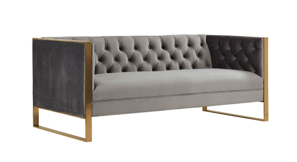 Cybele Modern Grey Velvet & Gold Sofa