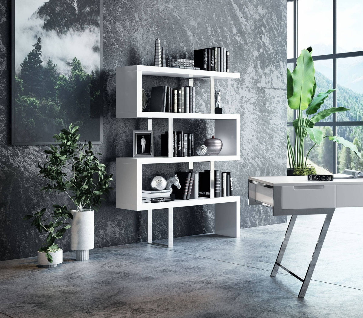 Elexis 51” Modern White High Gloss Bookcase