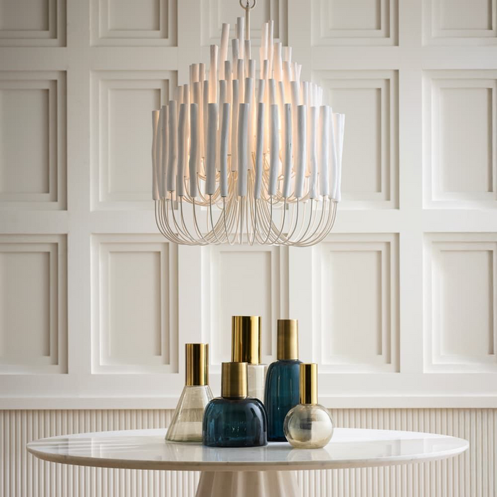Tilda 21" White Wood Dowel Multi-Tier Chandelier