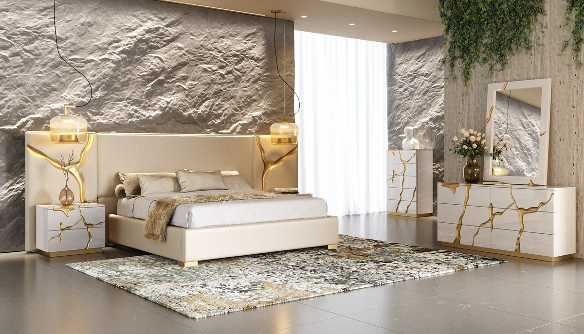 Fable Modern White & Gold Nightstand