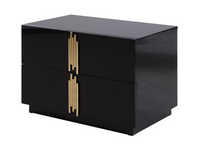 Aurelius King Modern Black Velour & Champagne Gold Bed + Nightstands