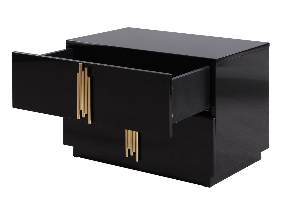 Aurelius King Modern Black Velour & Champagne Gold Bed + Nightstands