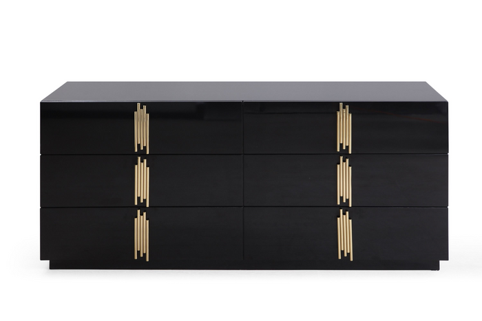 Aurelius 66.1” Modern Black Gloss & Gold Wide Dresser