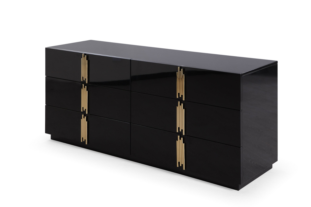 Aurelius 66.1” Modern Black Gloss & Gold Wide Dresser