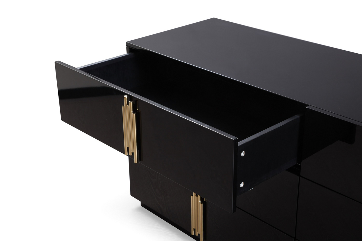 Aurelius 66.1” Modern Black Gloss & Gold Wide Dresser