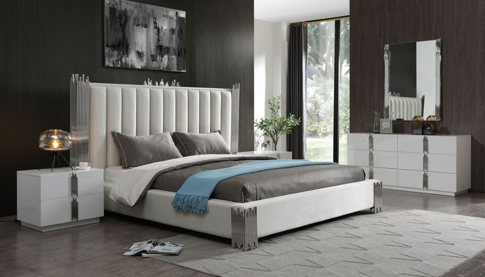 Aurelius Modern Modern White + Stainless Steel Bedroom Set