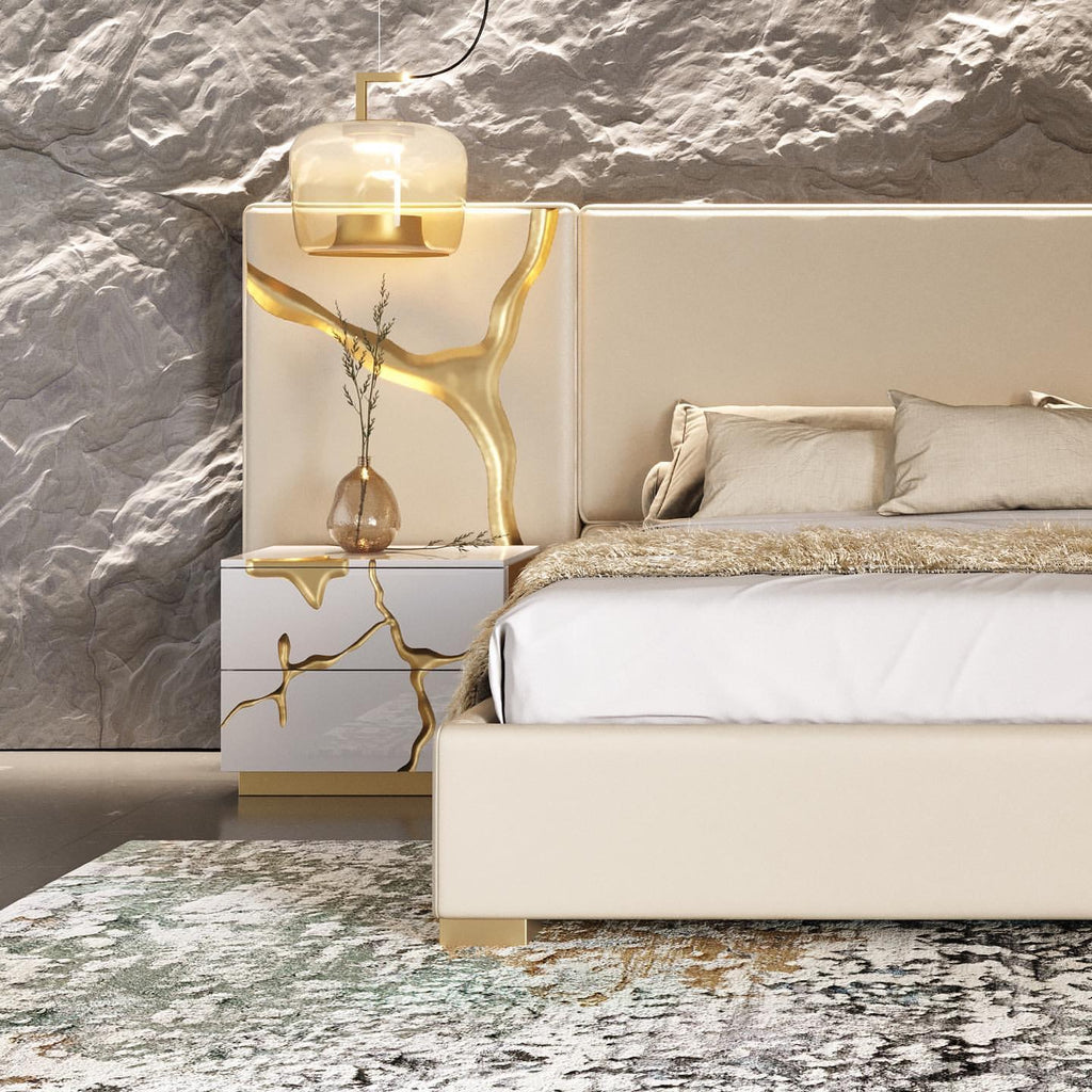 Fable Beige Modern Bonded Leather & Gold Eastern King Bed