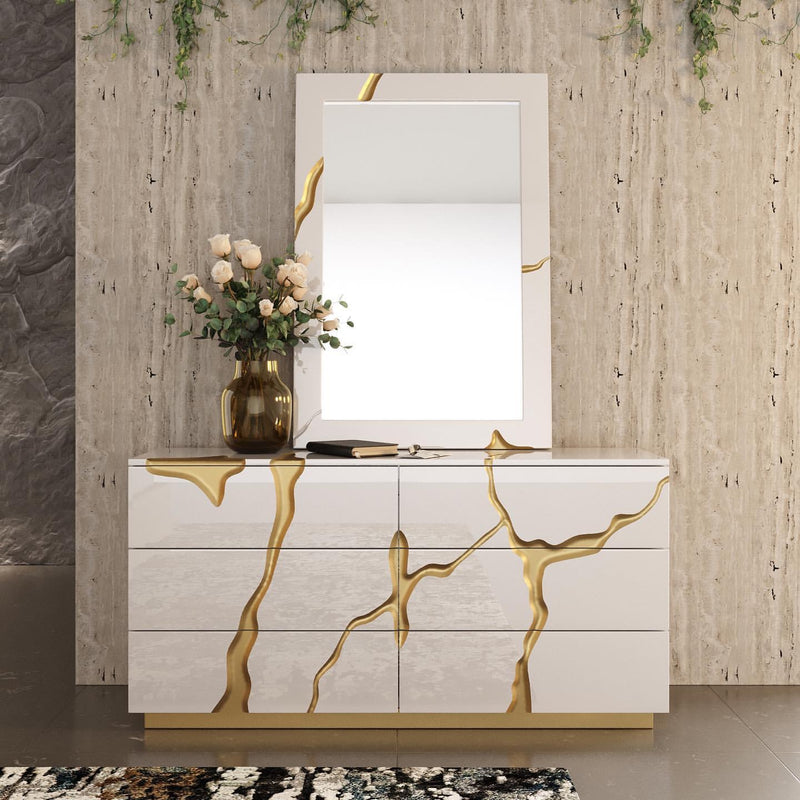 Fable Modern White Gloss with Gold Dresser
