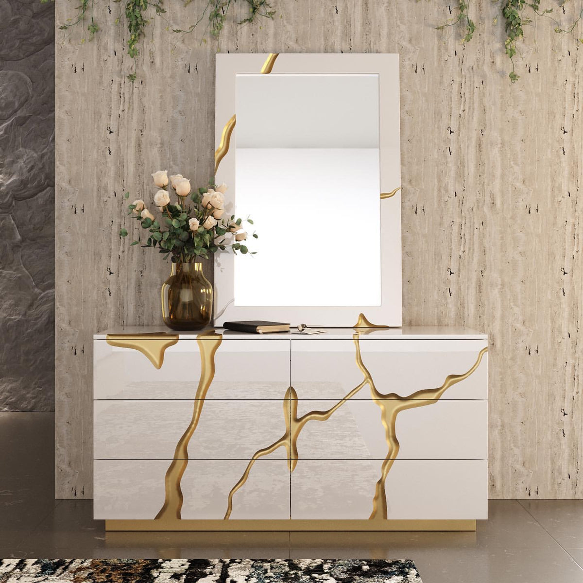 Fable Modern White Gloss with Gold Mirror