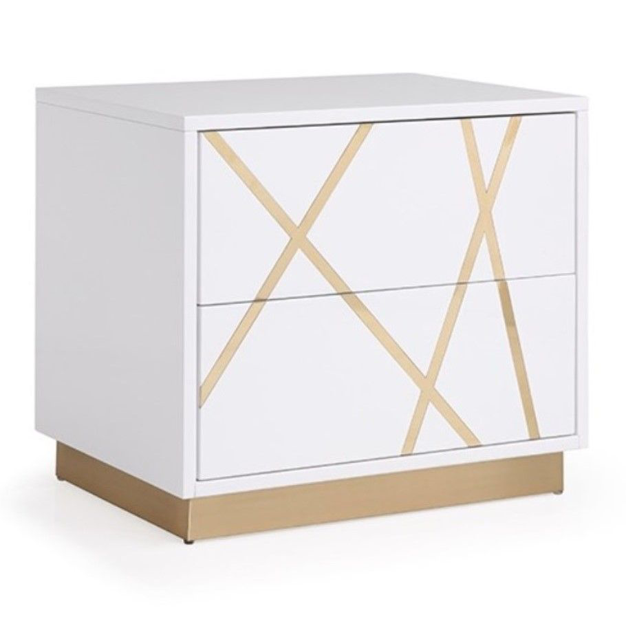 Ivo Modern White Faux Leather & Gold Bed With Nightstands