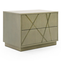 Ivo Modern Beige Velvet & Gold Queen Bed & Birch Nightstands
