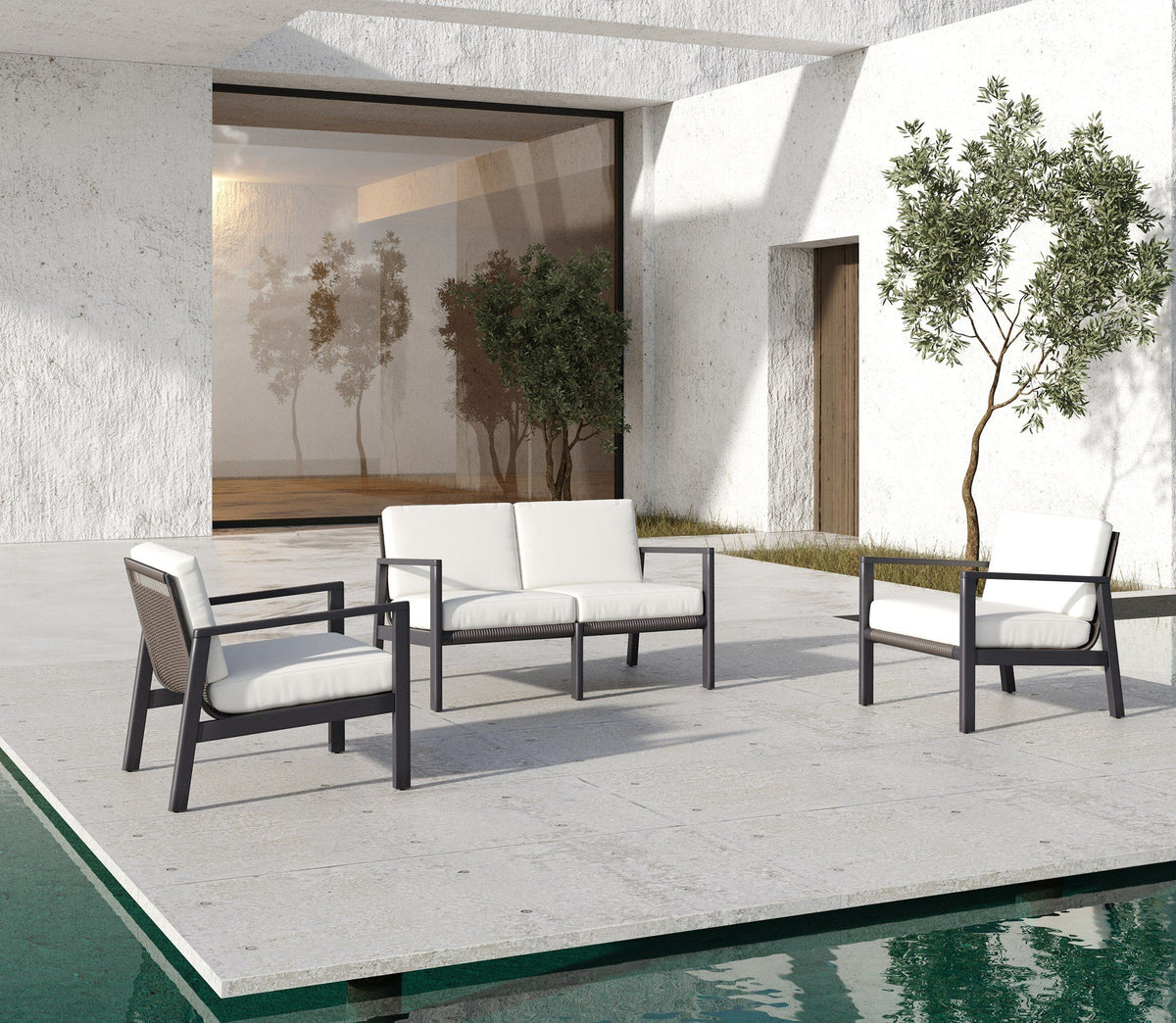 Meridian White & Black Modern Outdoor Sofa Set