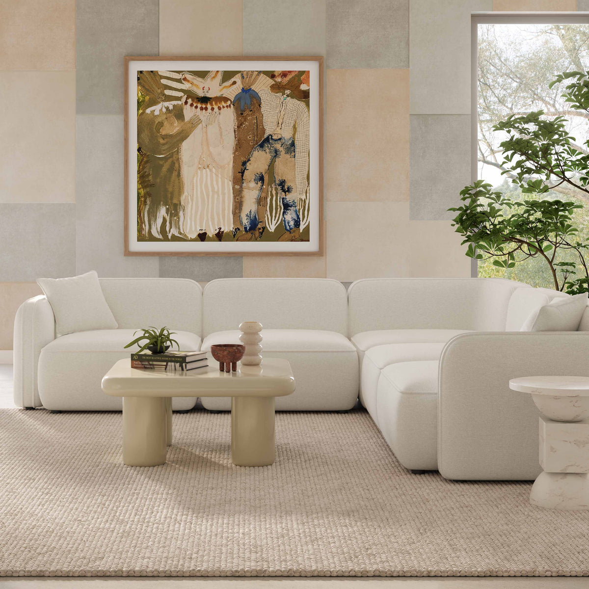 Travie 111.9" Sand Upcycled Performance Linen Modular L-Sectional