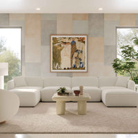 Travie 145" Sand Upcycled Performance Linen 6-Piece Modular U-Sectional