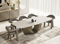 Verikka 102.4" Modern Travertine Ceramic and Bronze Dining Table