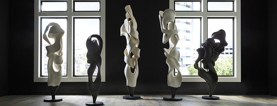 Dancing Ribbon 92”H in Black Cast Stone Sculpture
