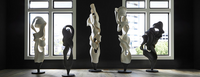 Dancing Ribbon 92”H in Black Cast Stone Sculpture