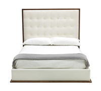 Meera White Vegan Leather & Walnut Bed