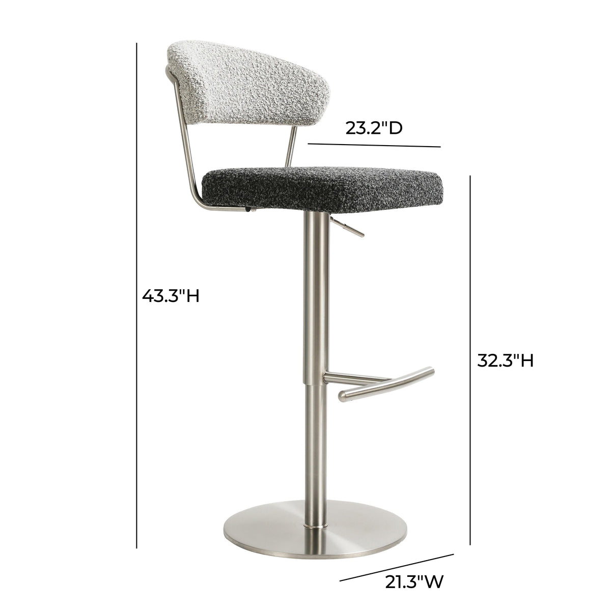 Cosmo Black and Grey Boucle Adjustable Stool