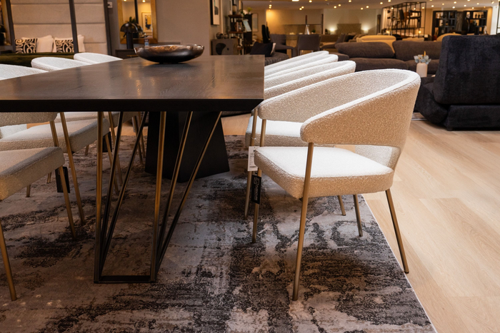 Taner Modern Light Grey Fabric & Antique Brass Dining Chair